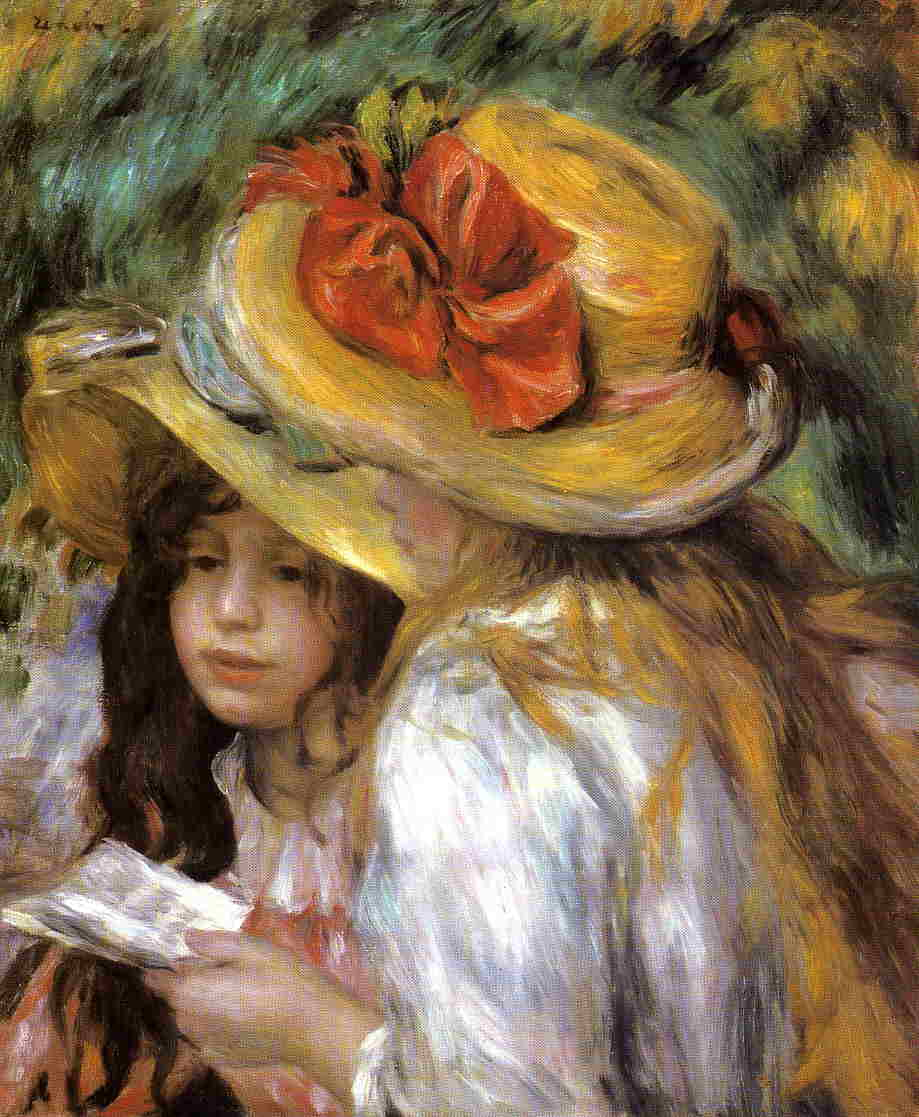 Two Young Girls Reading - Pierre-Auguste Renoir painting on canvas